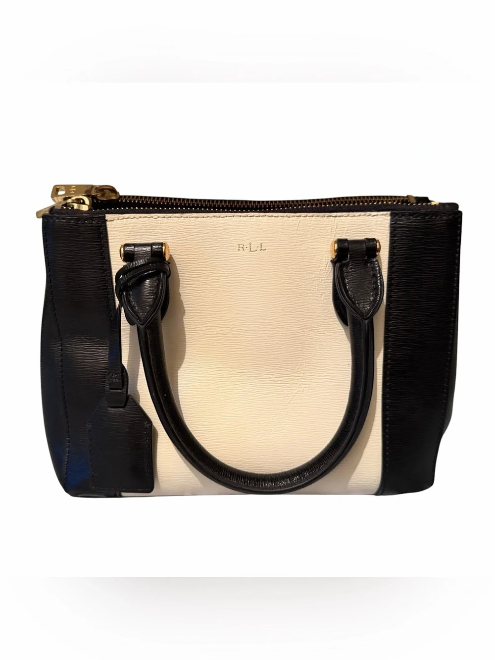 Ralph Lauren Newberey Double Zip Two-Tone Satchel in Black & Vanilla